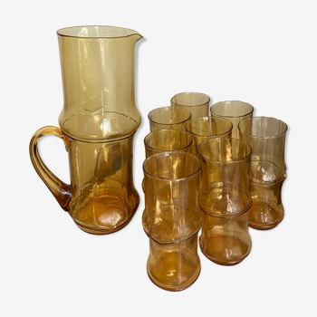 Orangeade service - pitcher and 8 glasses