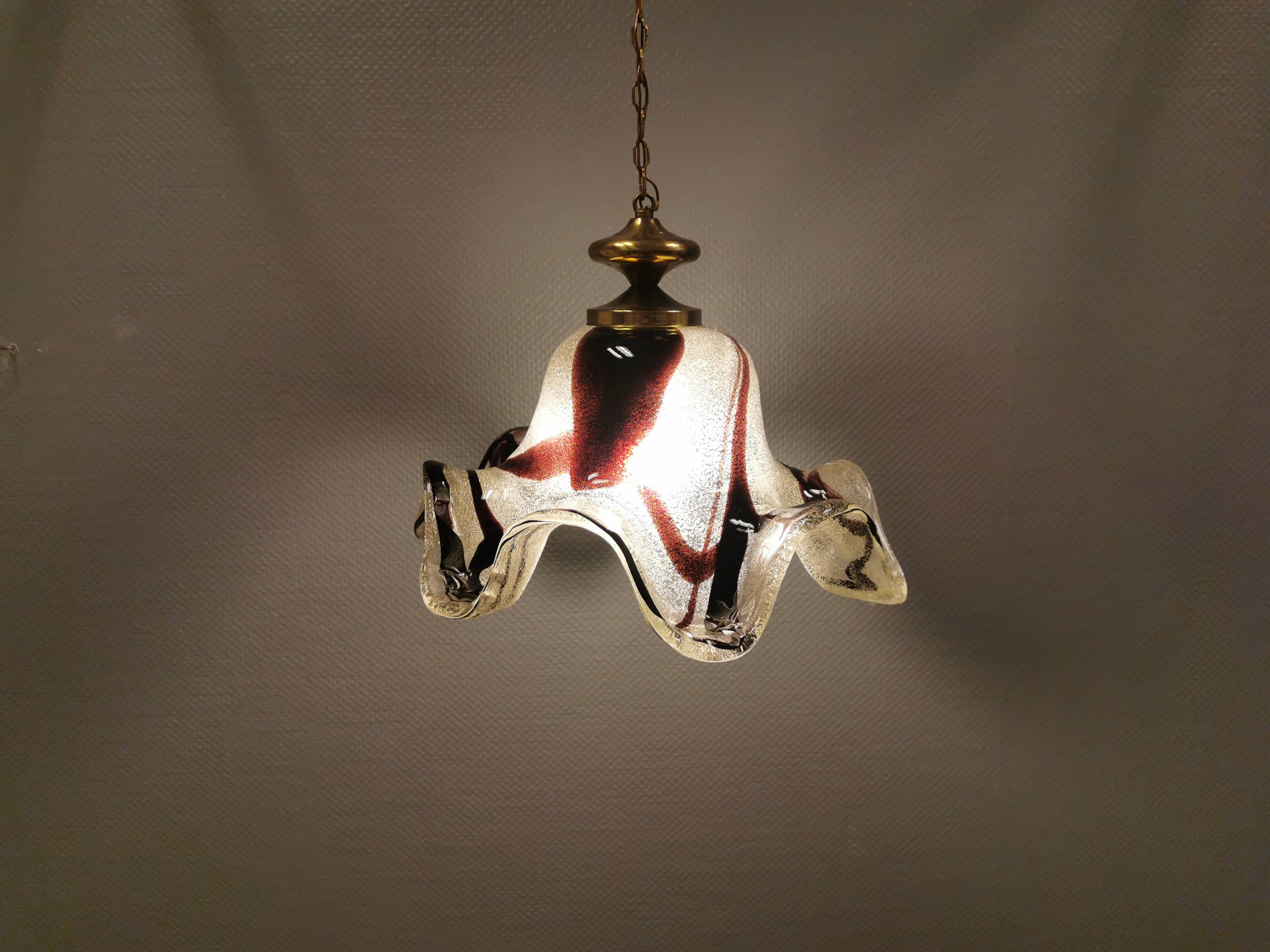 Huge Swedish glass hanging lamp, from Örrefors glassworks with brass top.