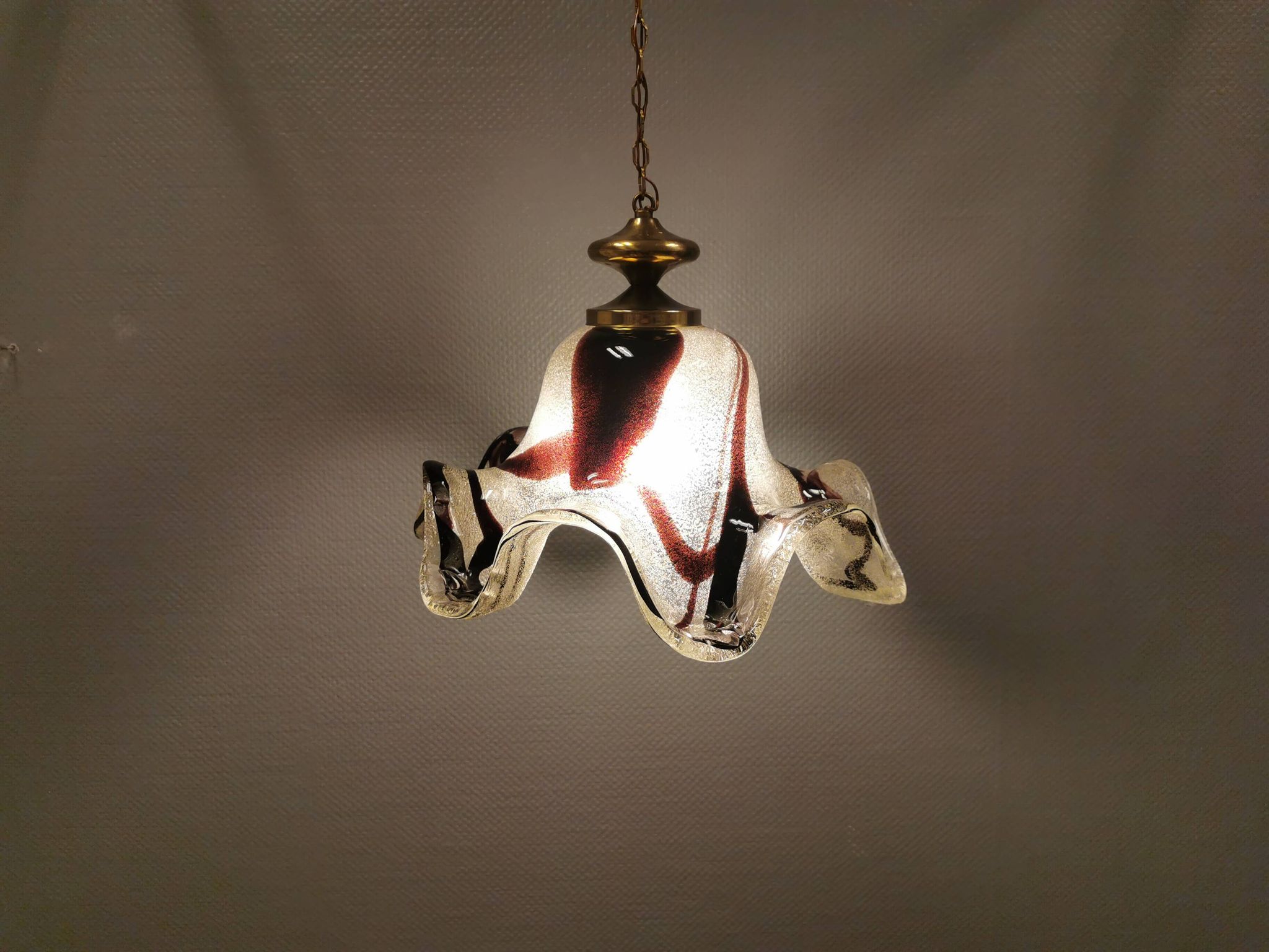 Huge Swedish glass hanging lamp, from Örrefors glassworks with brass top.