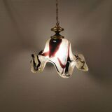 Immense lampe suspendue en verre suédoise, de la verrerie d'Örrefors avec un dessus en laiton.