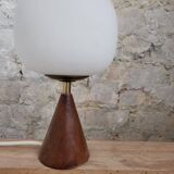 Small lamp in teak, opaline and brass year 60