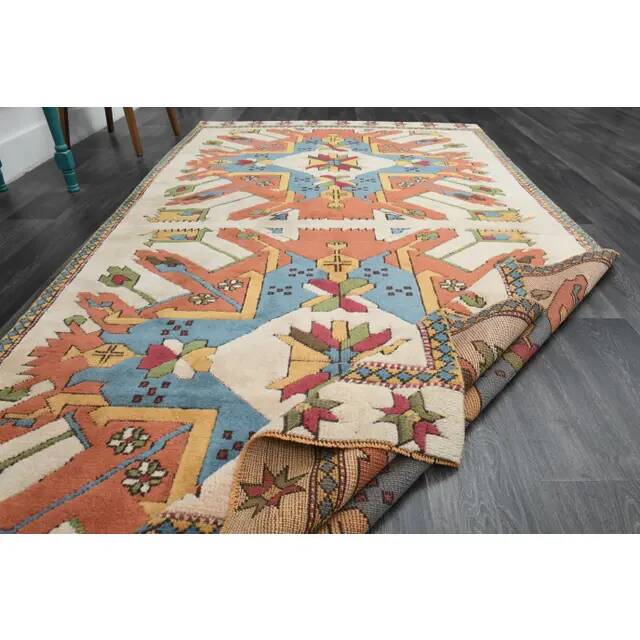 1970s Vintage Turkish Oushak Handmade Wool Cotton Orange Area Rug 175x329