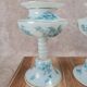 Beautiful pair of pedestal vases in white opaline – old blue decoration.