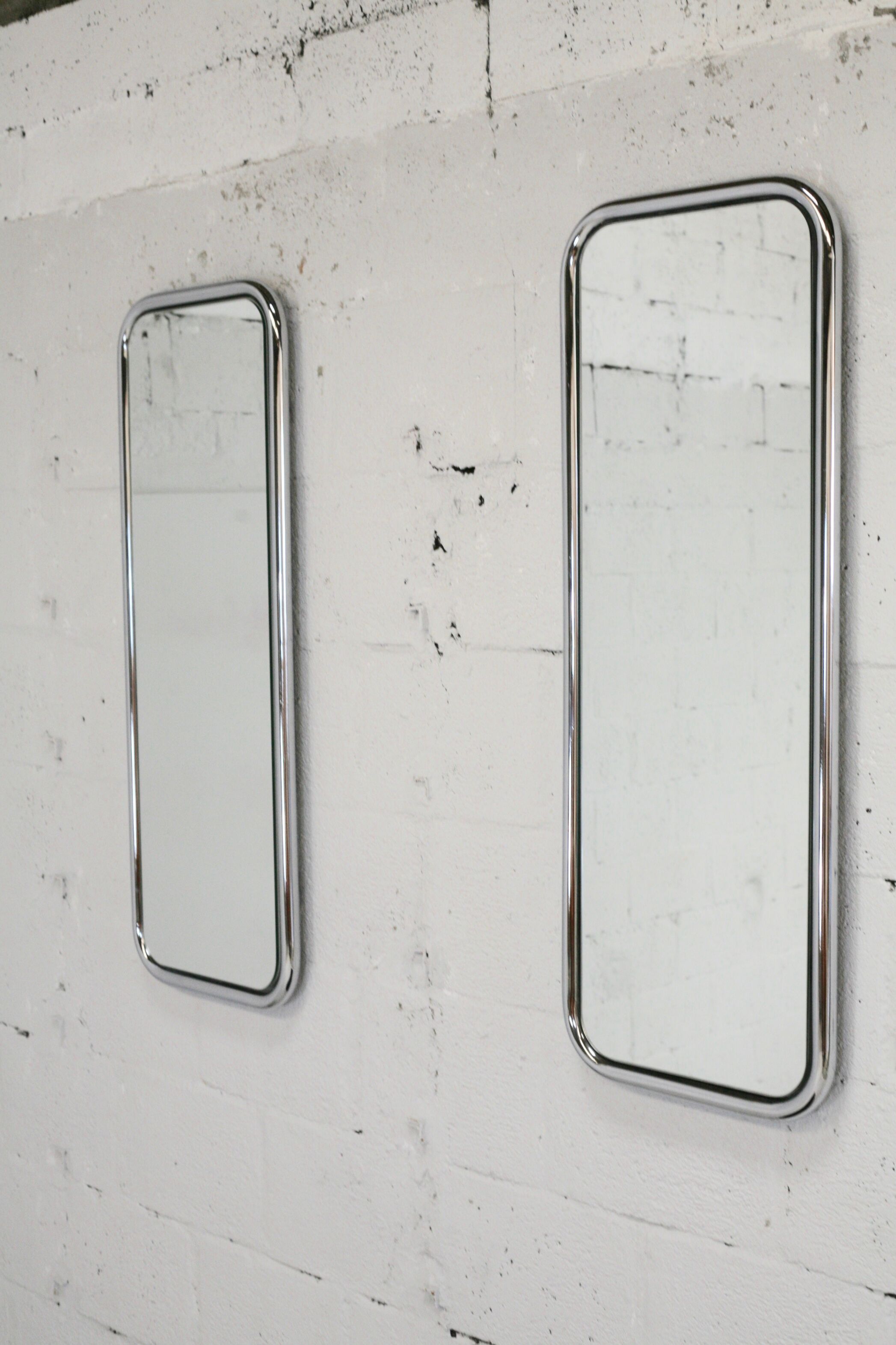 Pair of 70s tubular mirrors, chrome steel