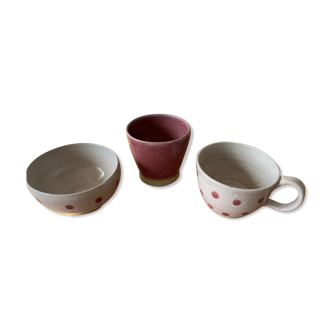 Ceramic bowl, cup and sugar bowl