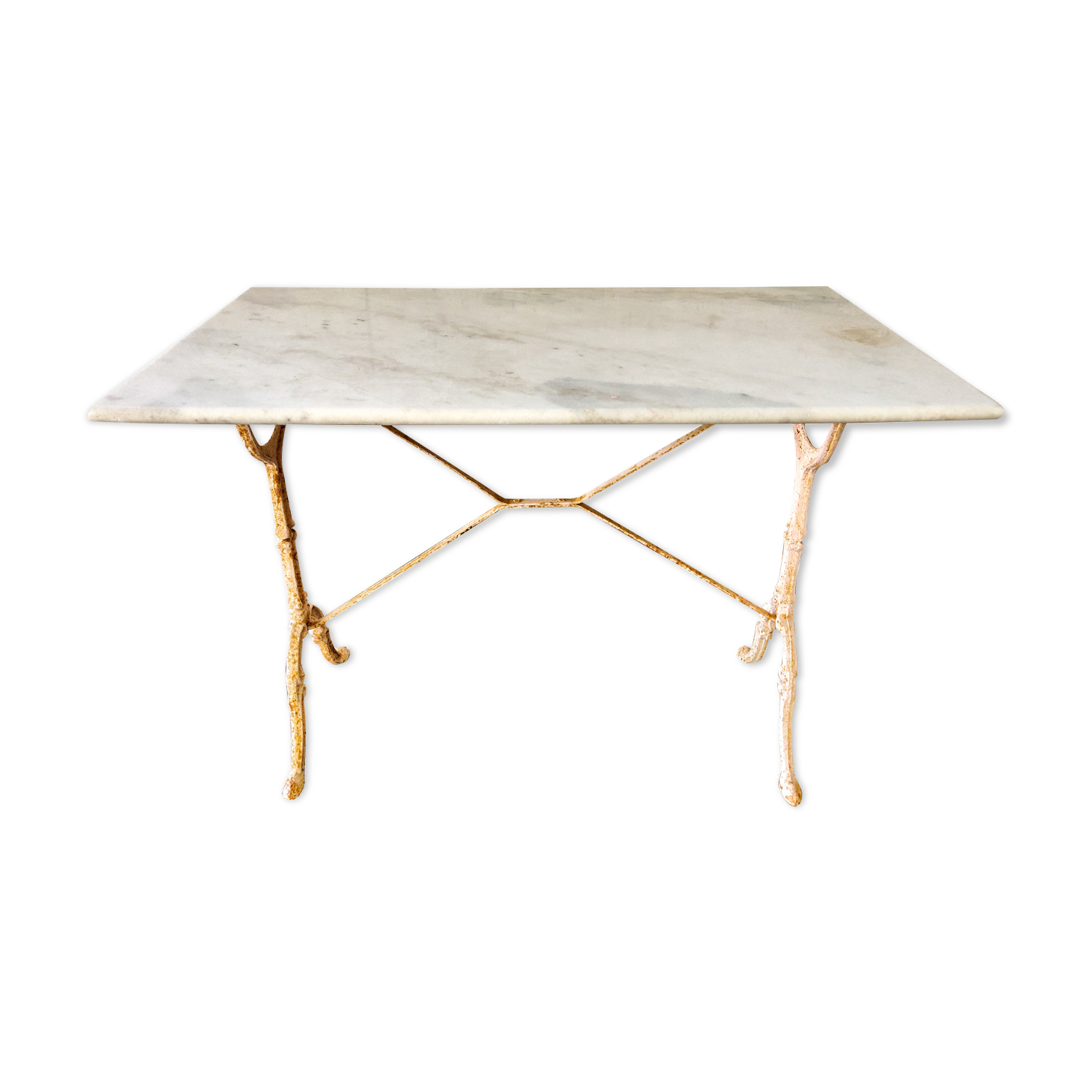 1920s bistro table in cast iron and white Carrara marble