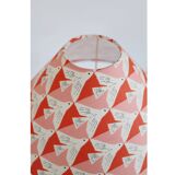 Small lamp with matte finish ceramic base and printed coolie lampshade