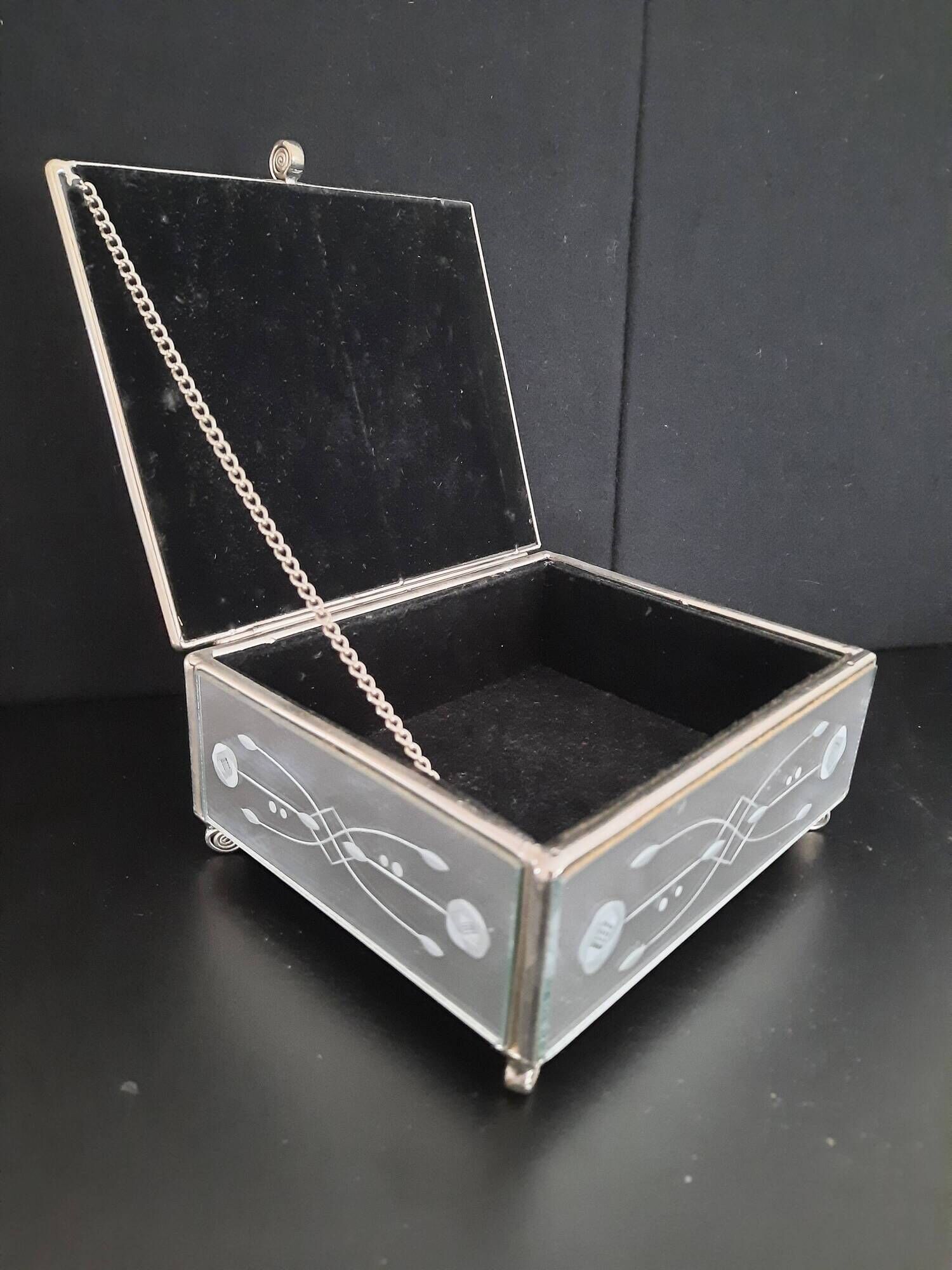 Vintage jewelry box 1950 50' 1960 60' beveled mirror rose pattern