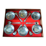 6 coupes à glace et cuillères en acier inoxydable, Français, bol Inox