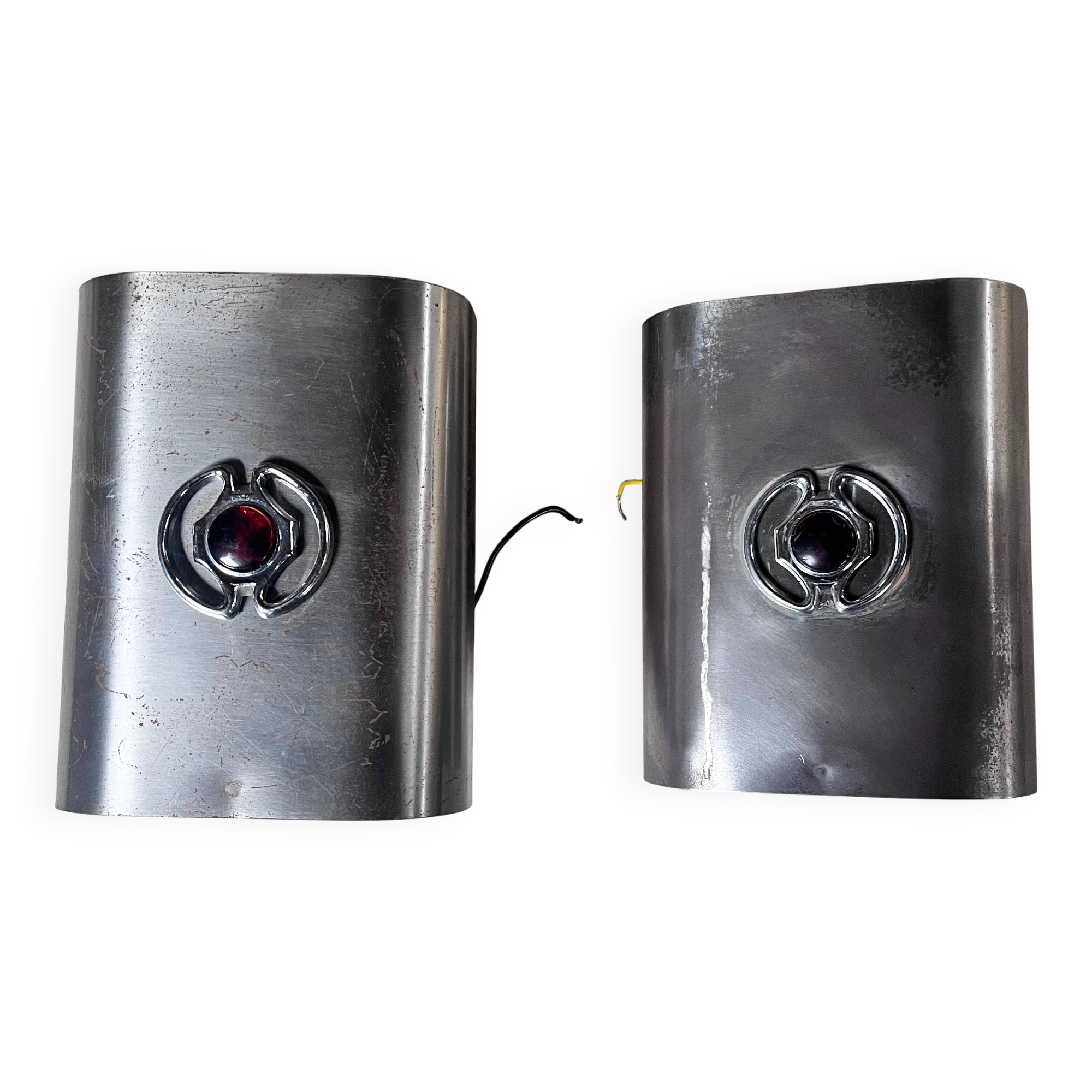 Pair of vintage brushed metal wall lights, 1970s,