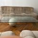 Table basse vintage design italien verre courbé et travertin