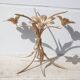 Vintage coffee table, brass and smoked glass table, Hans Kogl style flower table, lotus flower table