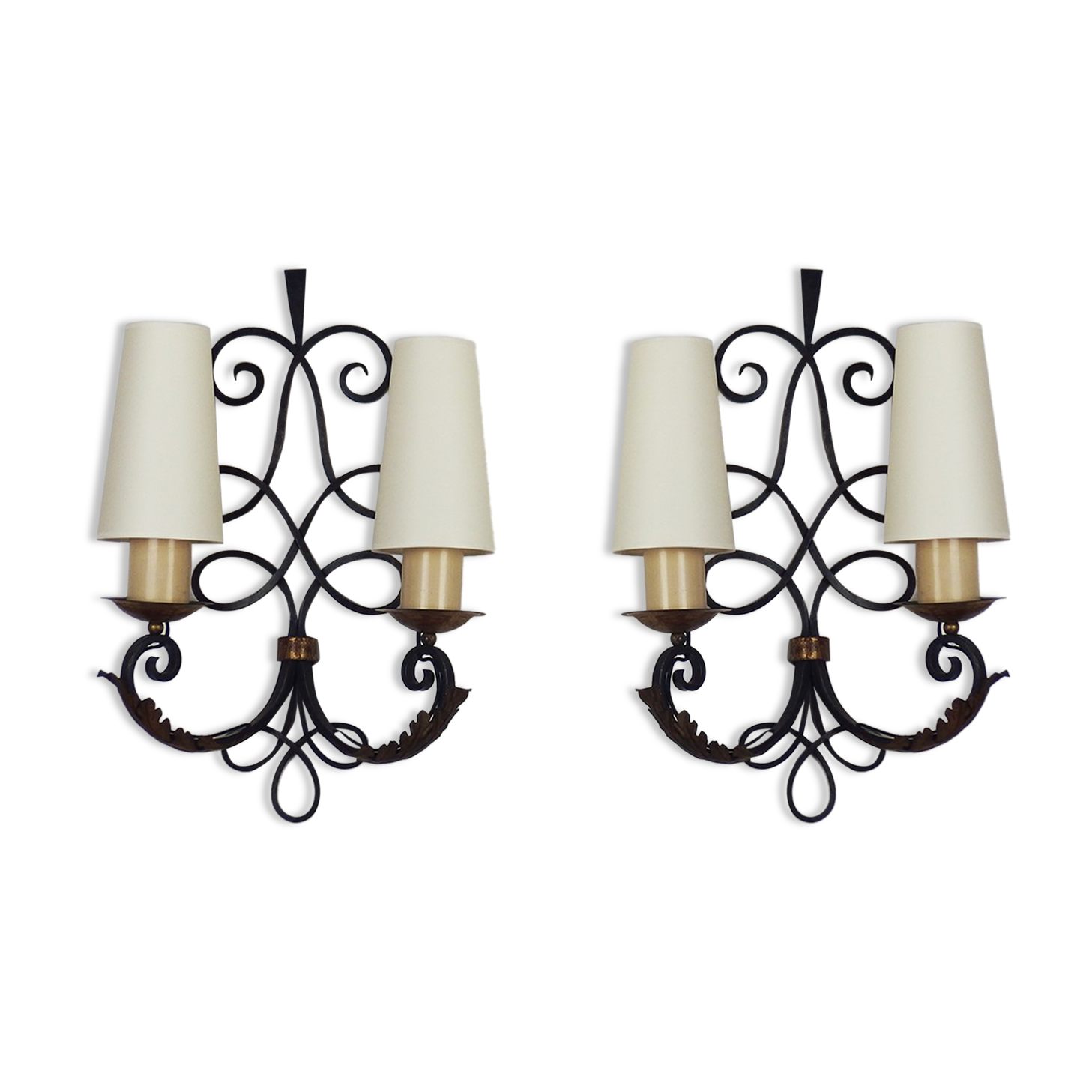 Pair of Wrought Iron Art Deco wall lamps
