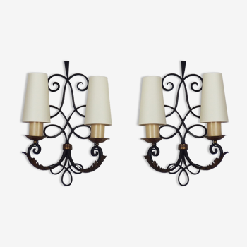 Pair of Wrought Iron Art Deco wall lamps