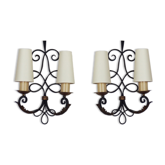 Pair of Wrought Iron Art Deco wall lamps