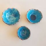 3 empty bowls handmade ceramic pockets signed turquoise color irregular edges
