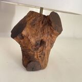 Brutalist wooden lamp, new 2M fabric cable, lampshade