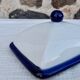 White and blue ceramic butter dish