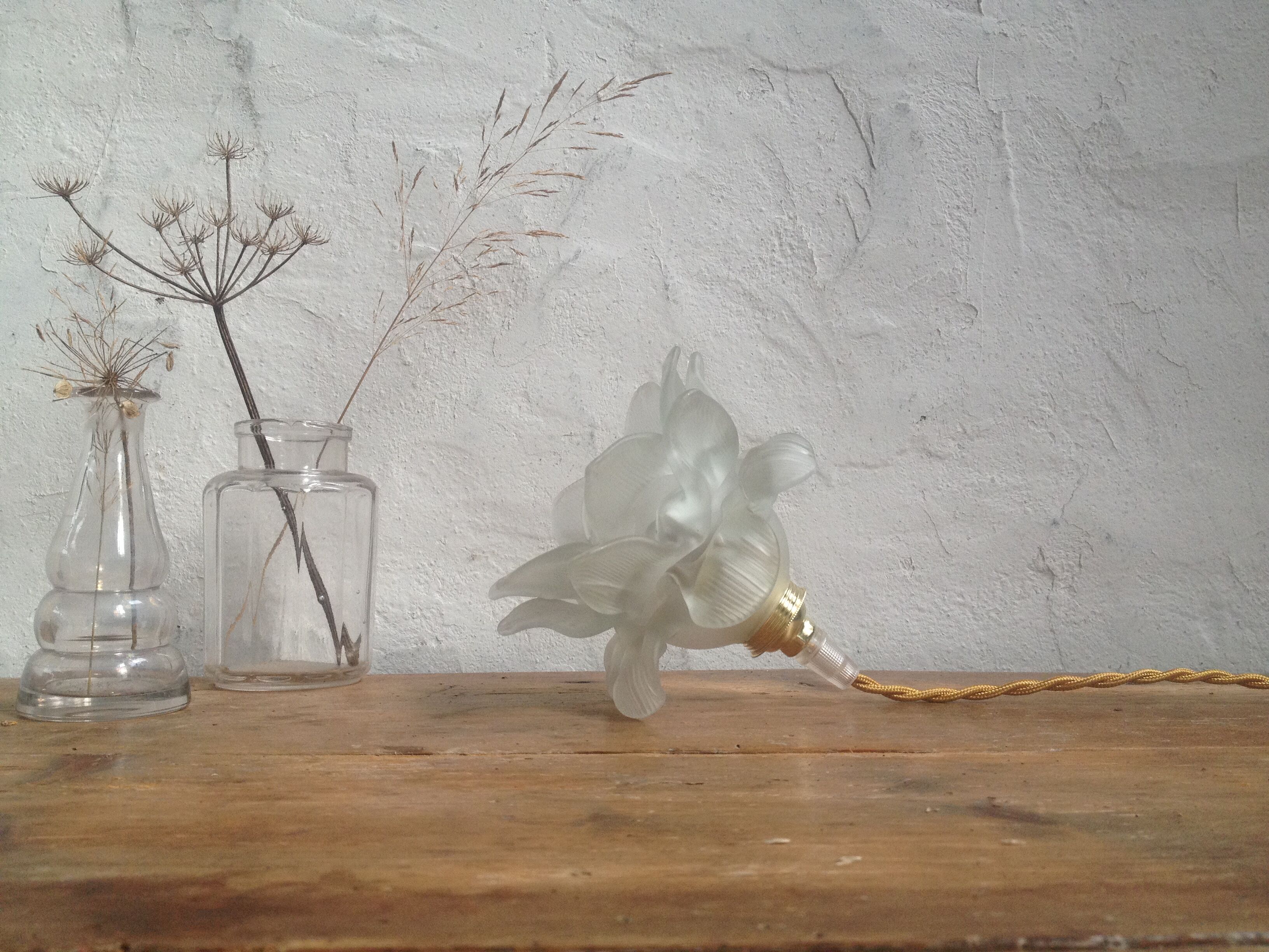 Pink glass hand lamp