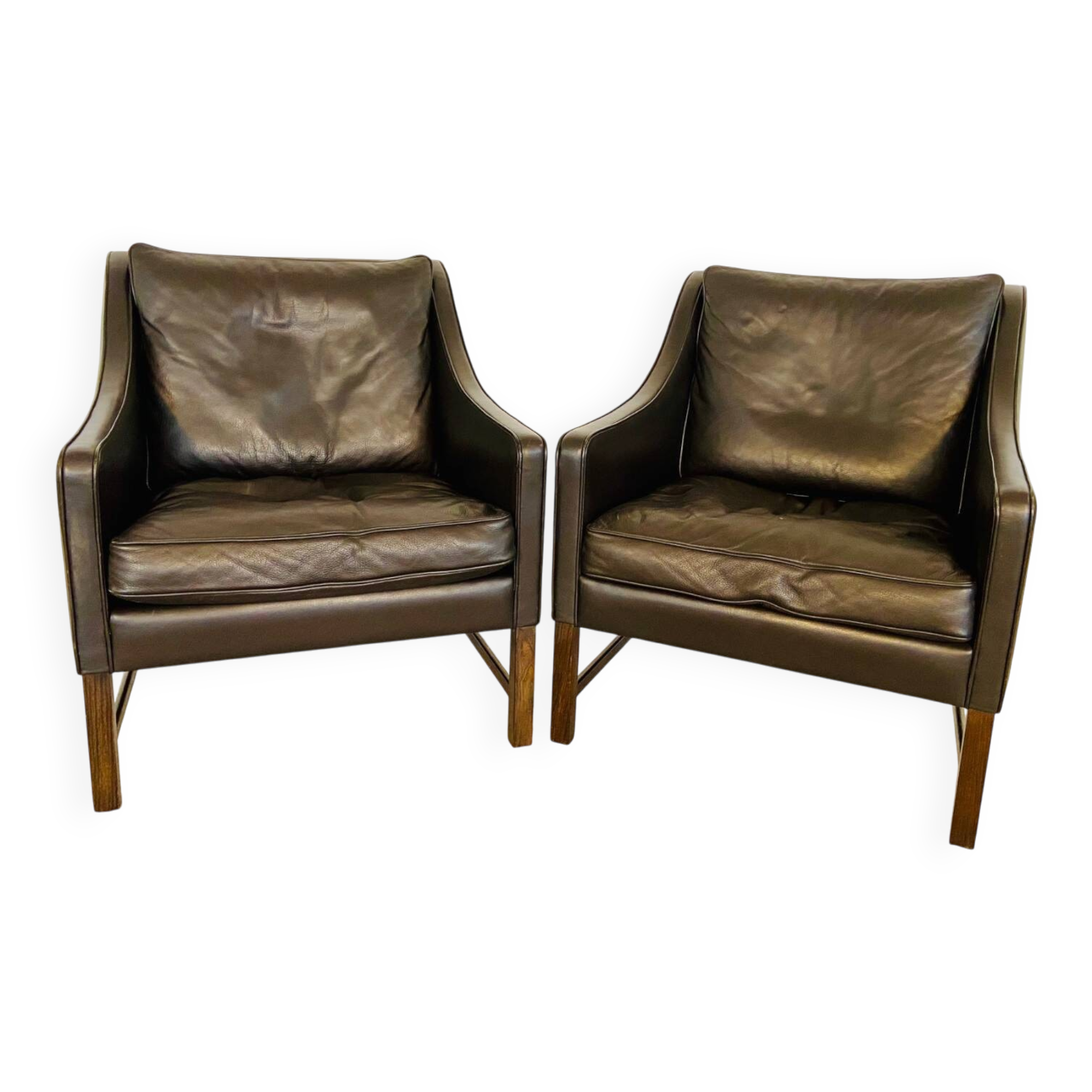 Fauteuils en cuir et palissandre de Fredrik Kayser des années 50 – cuir marron