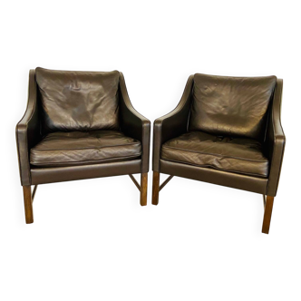 Mid-century Fredrik Kayser leather & rosewood lounge chairs – brown leather