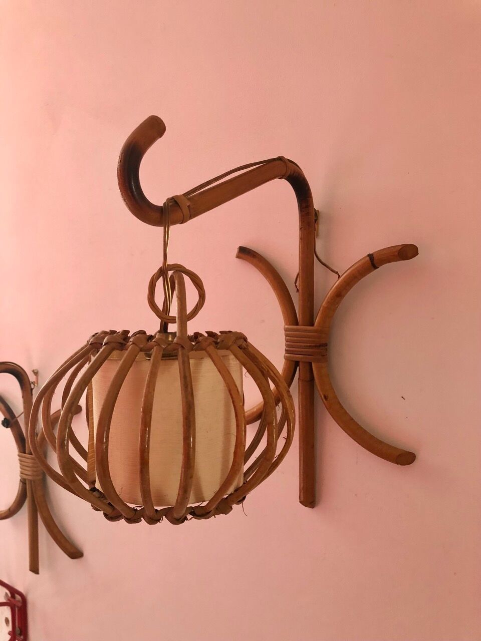 Vintage rattan wall lamps 60s, sold by 2