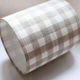 Vintage table lamp, 1950s ceramic base and beige gingham shade.