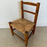Vintage wooden and straw children's chair