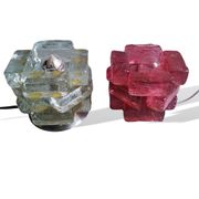 Brutalist solid bubble glass clear and red table lamps 1960s, set of 2