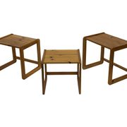 Vintage set of three pine side tables nesting tables nest of tables 1970s