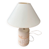 Terracotta foot lamp and fabric lampshade