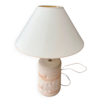 Terracotta foot lamp and fabric lampshade