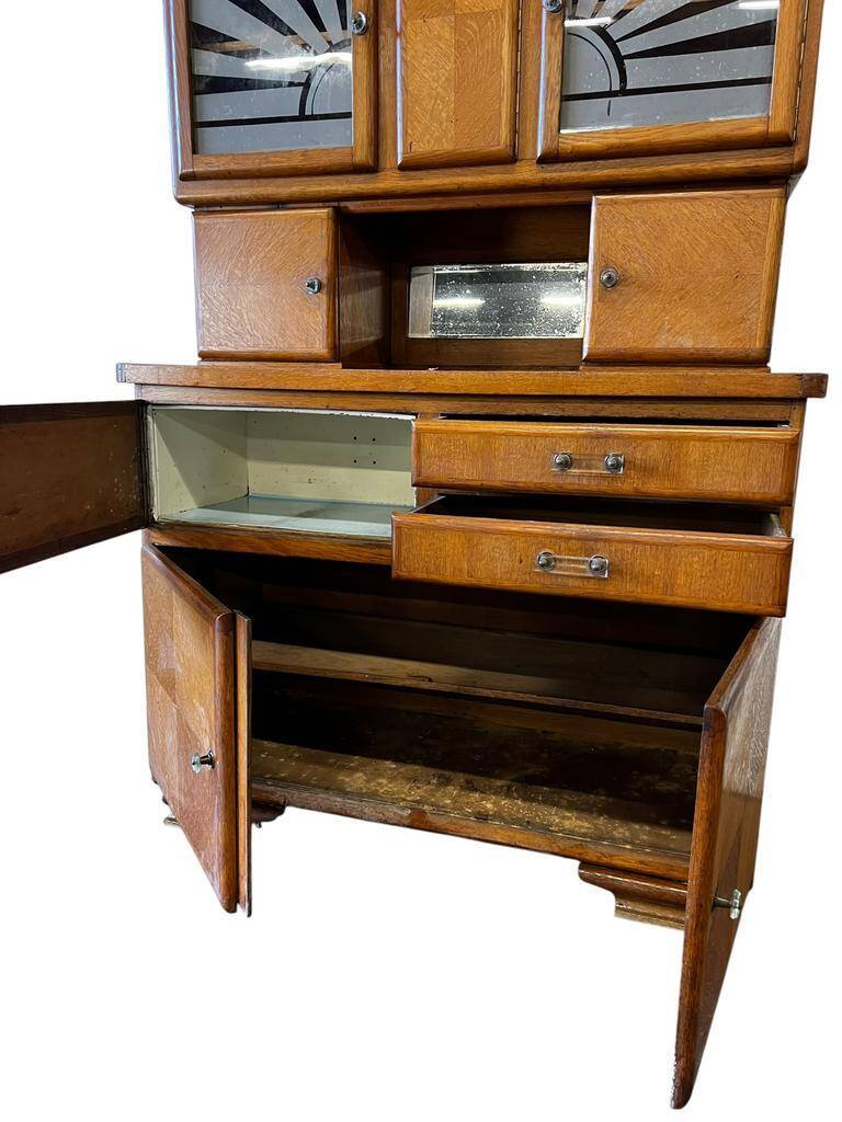 Vintage wooden wardrobe / display cabinet with Art Deco accents