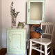 Old medicine cabinet in mint green patinated wood
