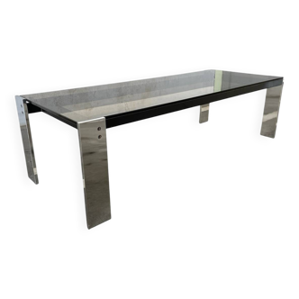 Table basse acier chromé et plateau en verre fumé trempé