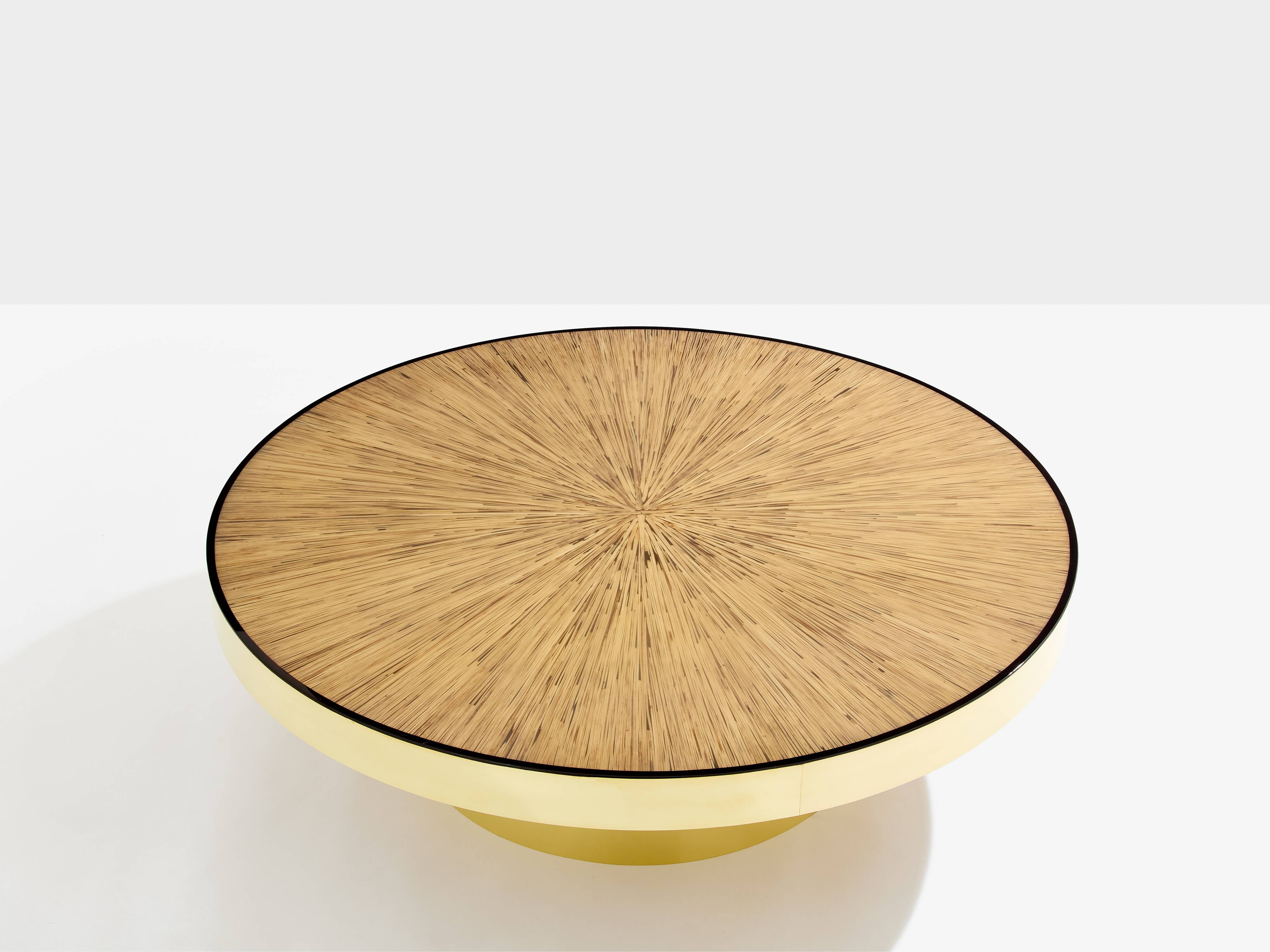 Bamboo and brass marquetry coffee table circa 1980