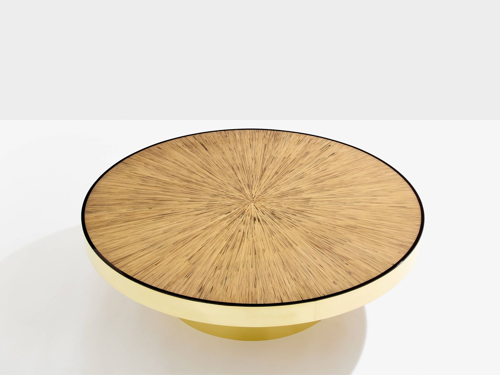 Table basse marqueterie de bambou et laiton vers 1980