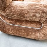 Living room set, 3-seater sofa and 2 armchairs in beige chenille, 1970s