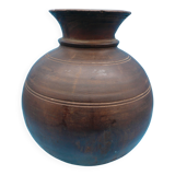 Large carved wooden pot / India