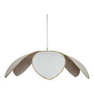 Suspension fleur structure métal, 6 pétales en lin sable