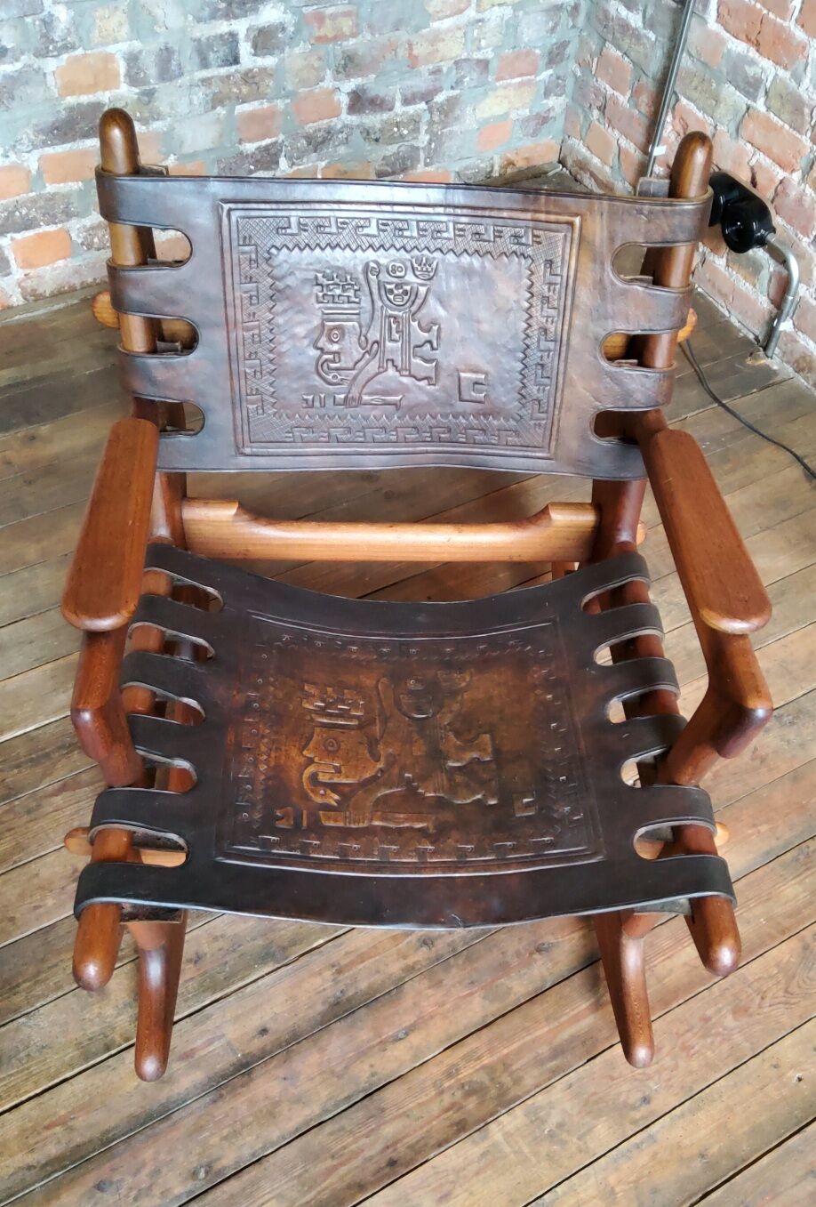 Vintage leather rocking chair by Angel Pazmino 1960