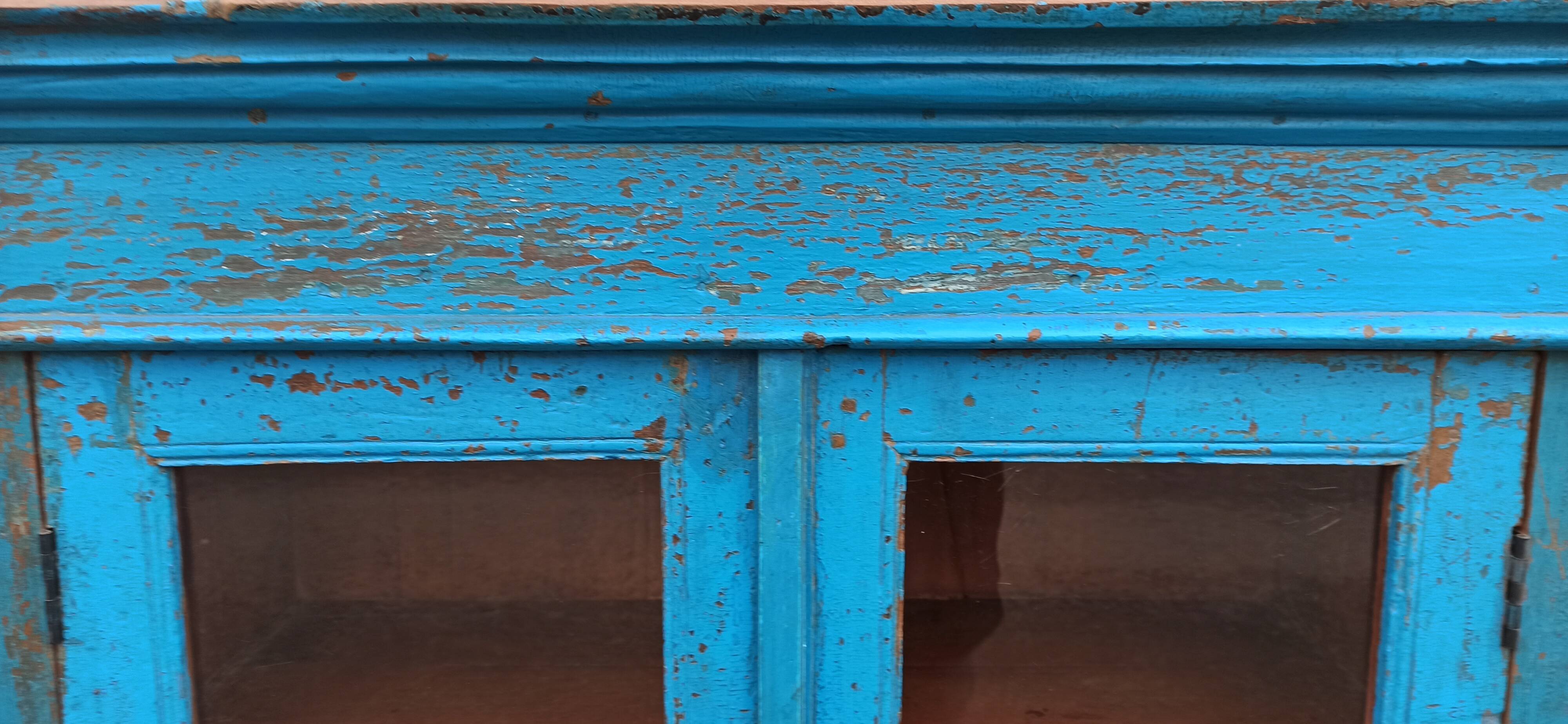 Old wooden glazed cabinet with two doors and two drawers