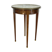 Gueridon in marquetry and marble top of Louis XVI style Napoleon III era