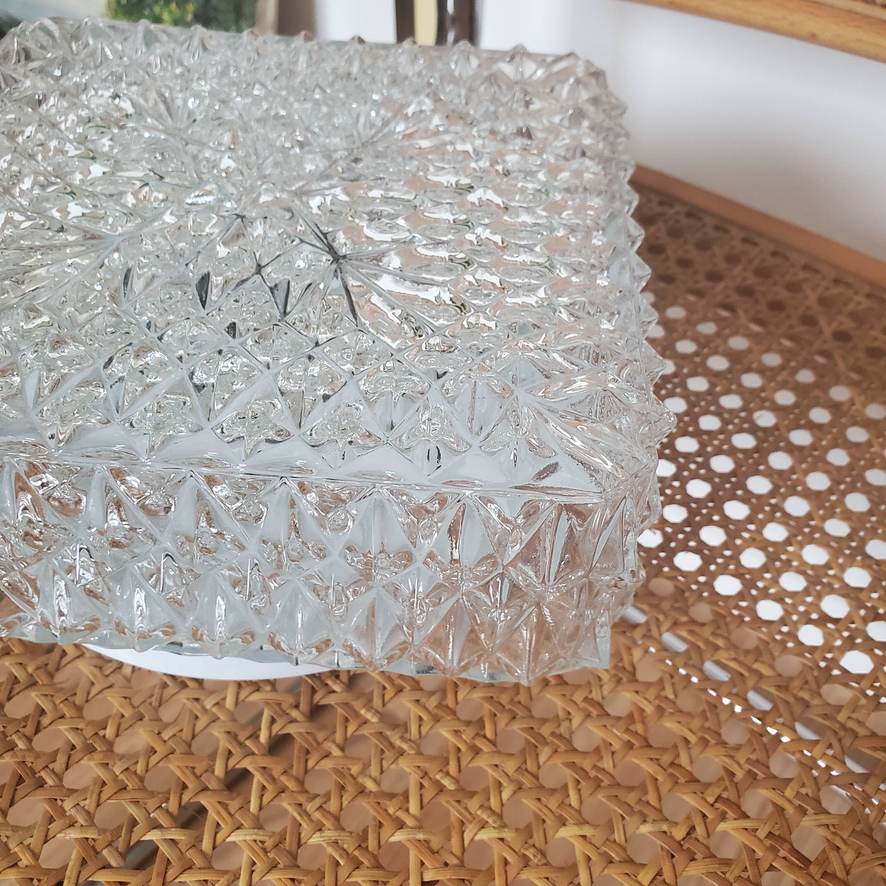 Square vintage ceiling lamp in molded glass