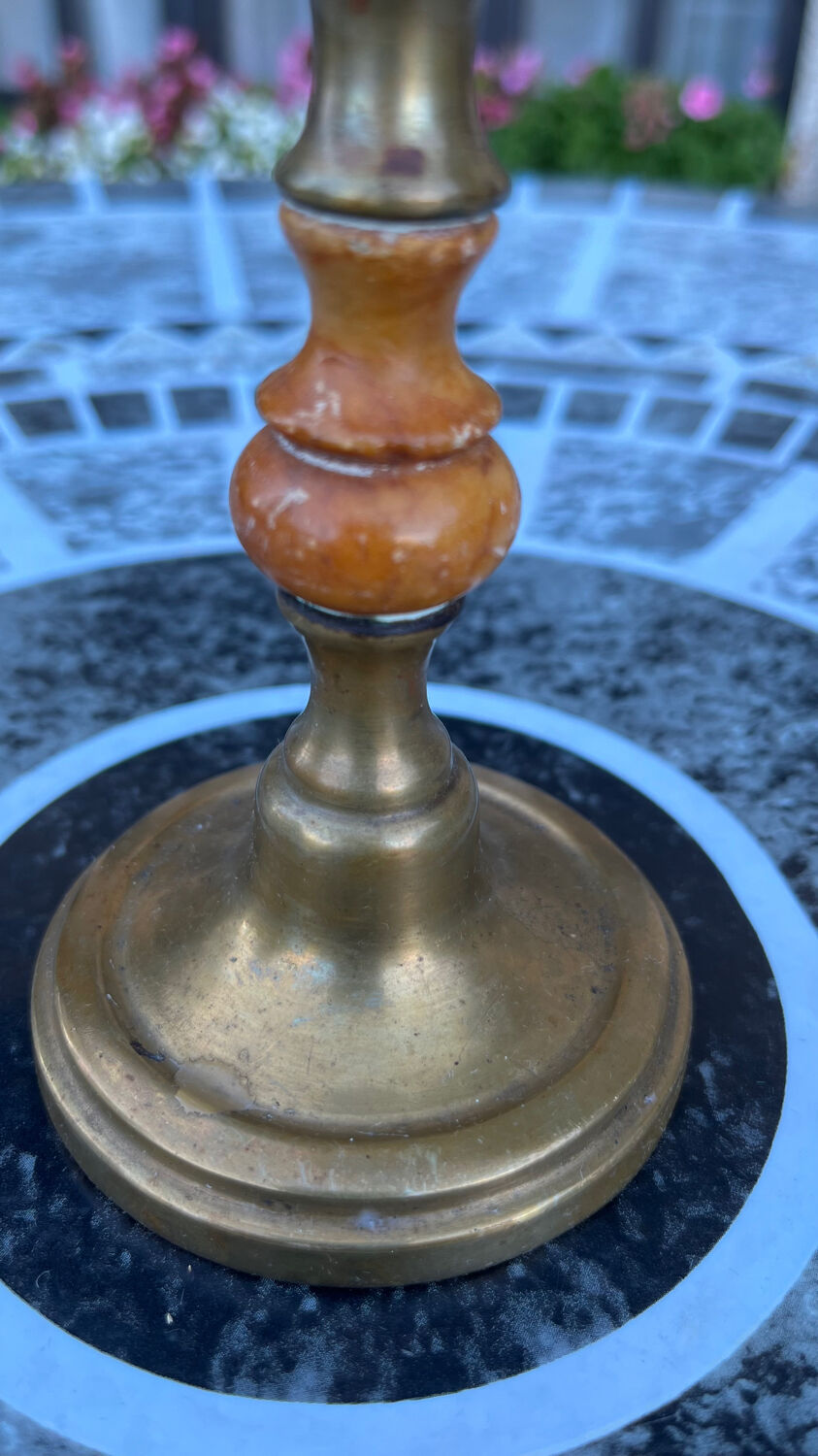 Small old copper and natural stone candle holder