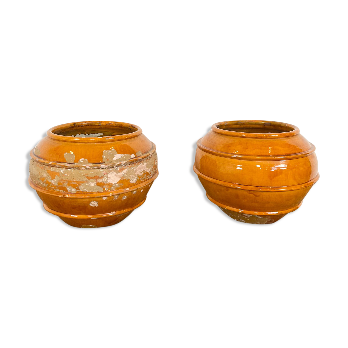 Set of 2 french glazed terracotta BIOT vases 19th century