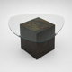Unique design coffee table with natural stone base and organic glass top