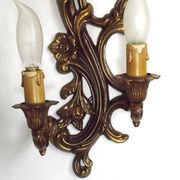 Pair Vintage French Bronze Double Wall Lights Acanthus Leaf & Flower Detail