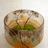 Small Art Nouveau enameled landscape vase/pot