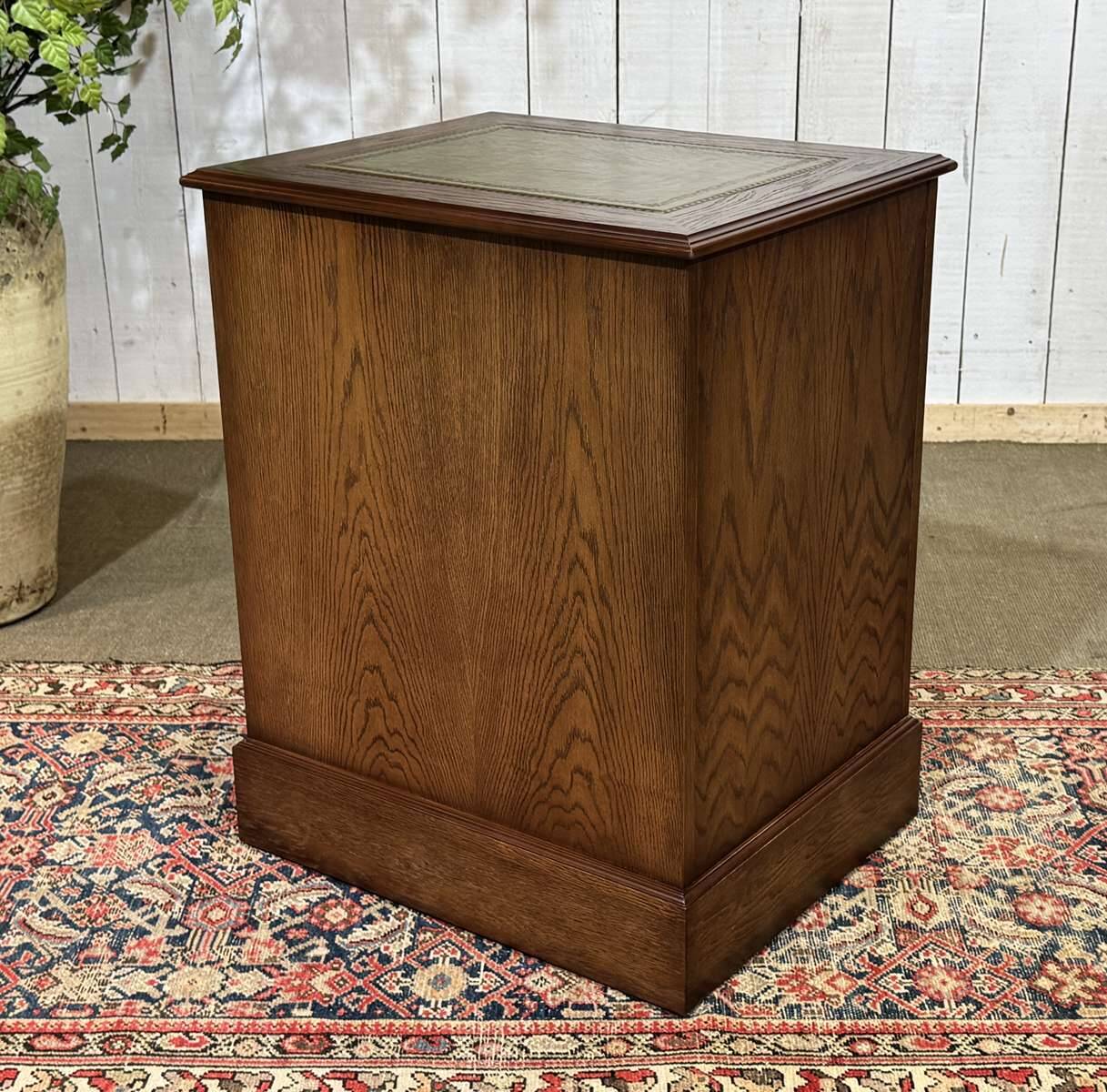 Office cabinet in oak with English leather top from the 1990s.